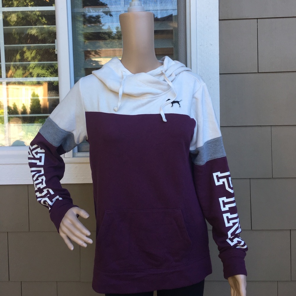 PINK Pullover, Maroon and White, XS